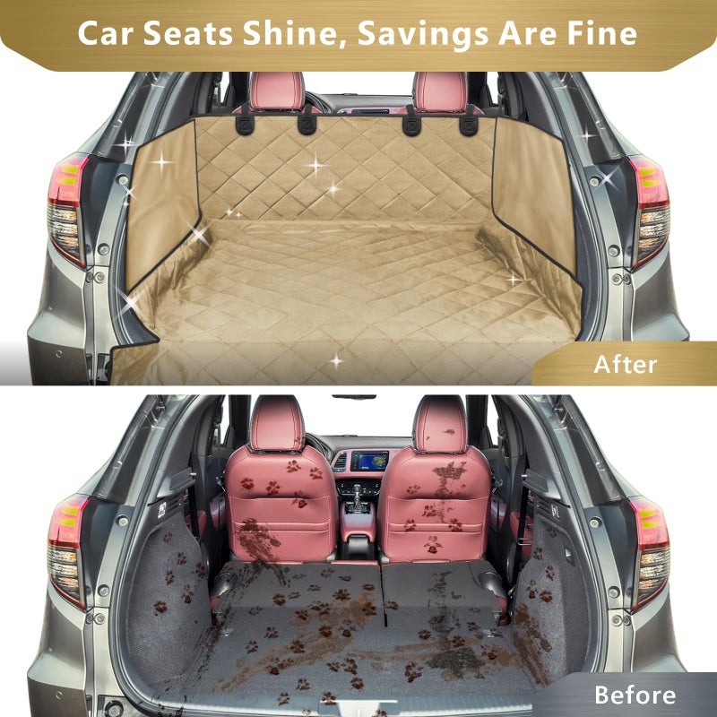 F-color SUV Cargo Liner for Dogs - Waterproof Pet Cargo Liner with Side Flaps, Comfort Dog Cargo Cover with Bumper Flap, Scrachproof Non-Slip for Large SUVs Sedans Trunks Vans, Khaki - Image 3